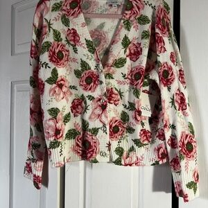 CeCe Floral Button Down Shirt - Pink and Green